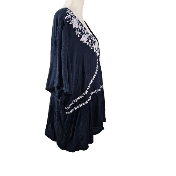 Knox Rose Womens 4X Navy Embroidered Peasant Top Short Flutter Sleeves Casual - Picture 4 of 11